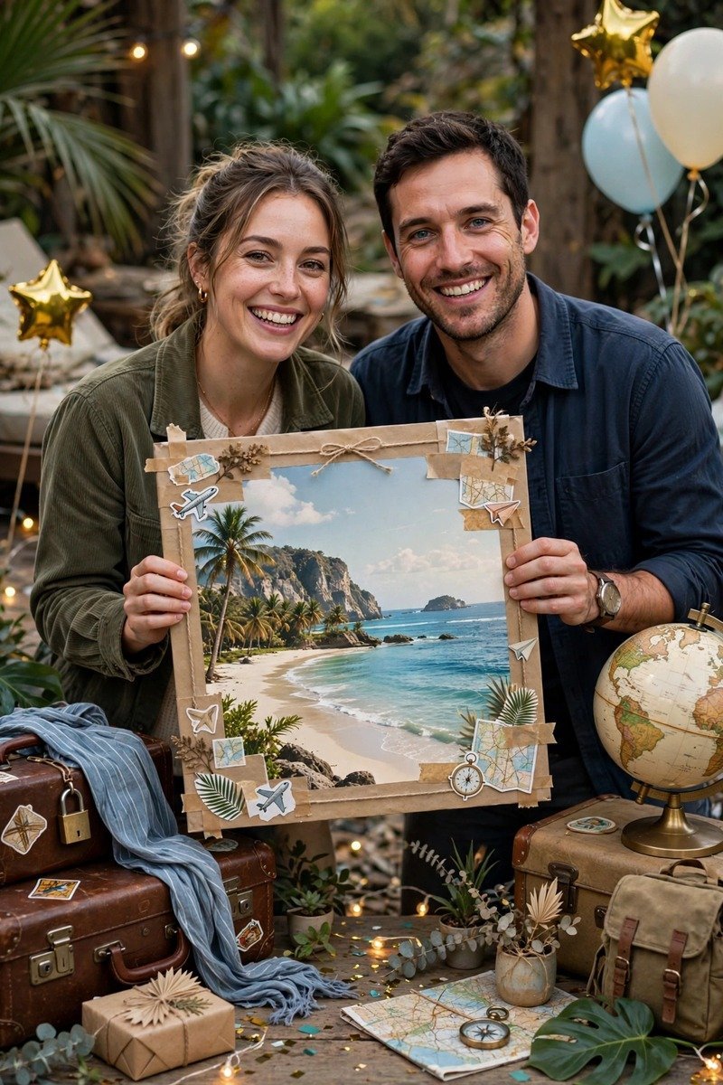 Travel magazine birthday cover featuring scenic destination photo and adventure headlines