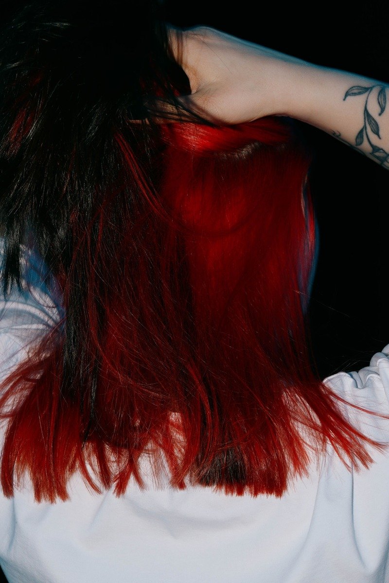 Cherry cola ombre with dark roots and red ends