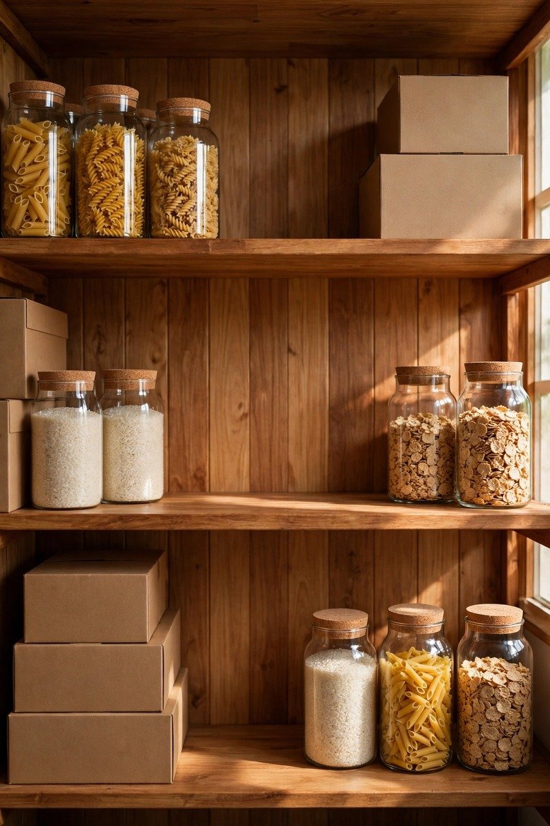 Pantry shelf with one flexible open space for overflow items