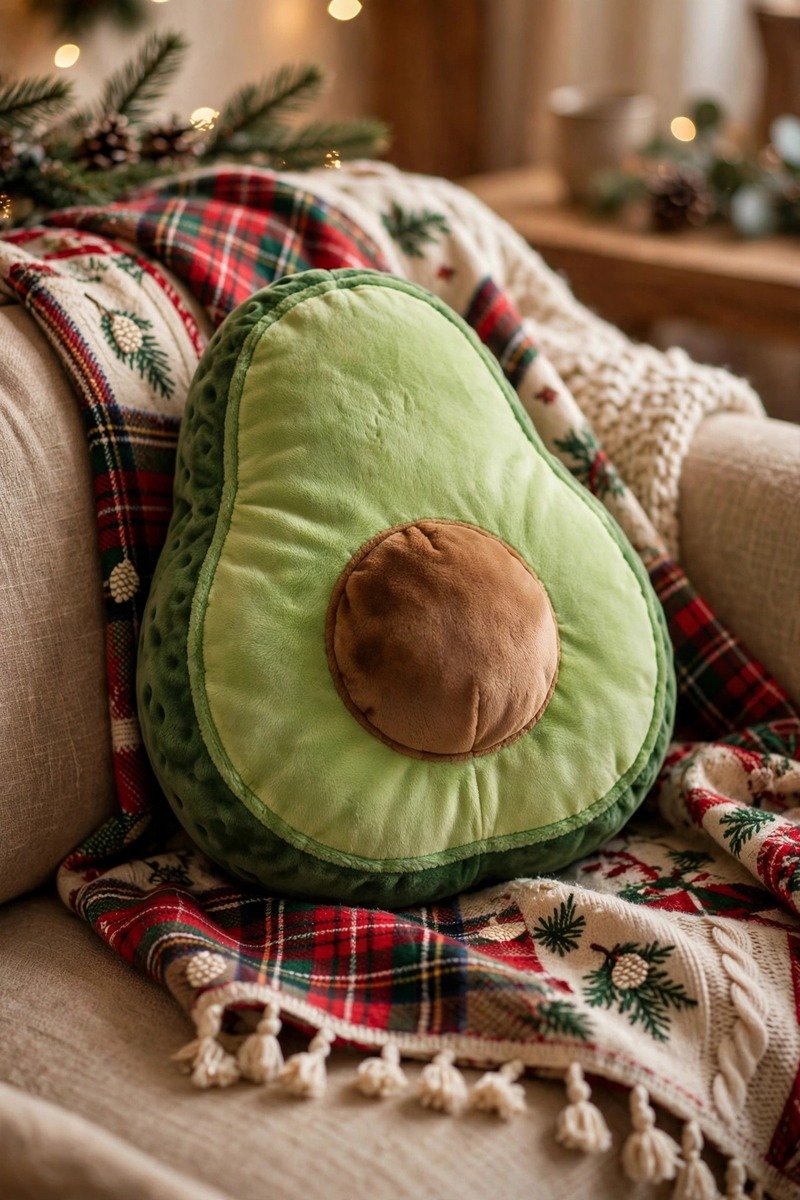 Plush avocado-shaped pillow