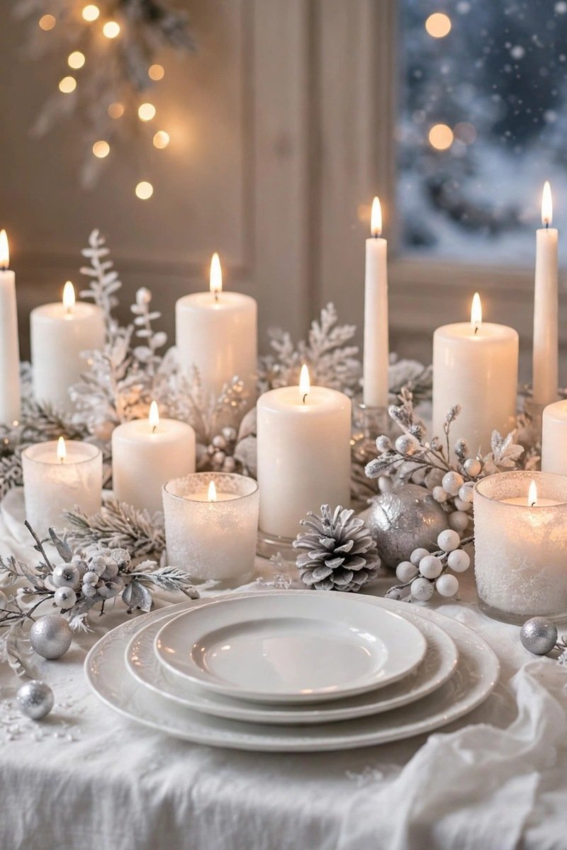 all-white winter wonderland Christmas table decor
