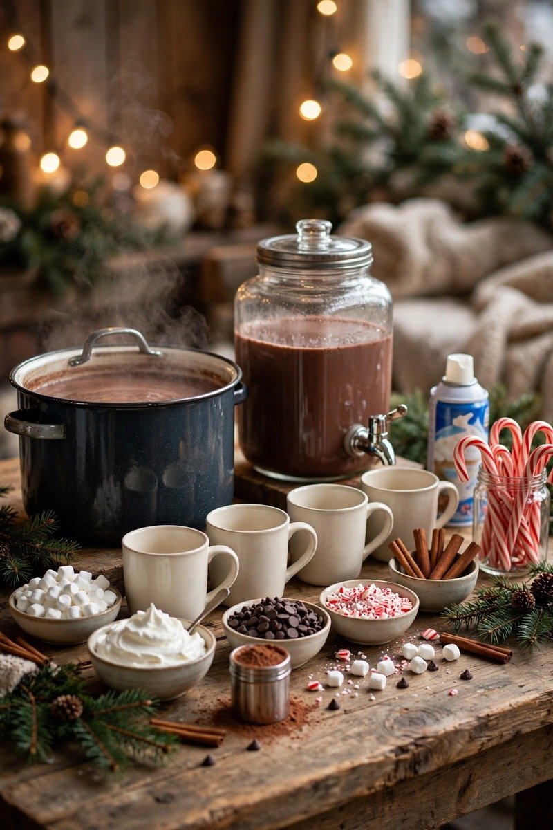 Hot chocolate bar with marshmallows and toppings