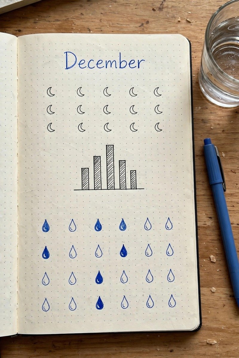 Sleep and water tracker page in a journal