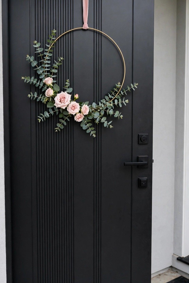 Minimal eucalyptus and rose Valentine's wreath