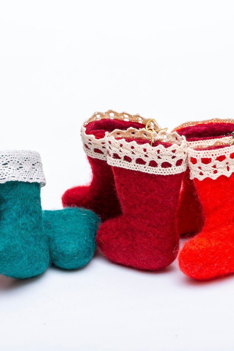 Colorful felt stockings advent calendar in a row