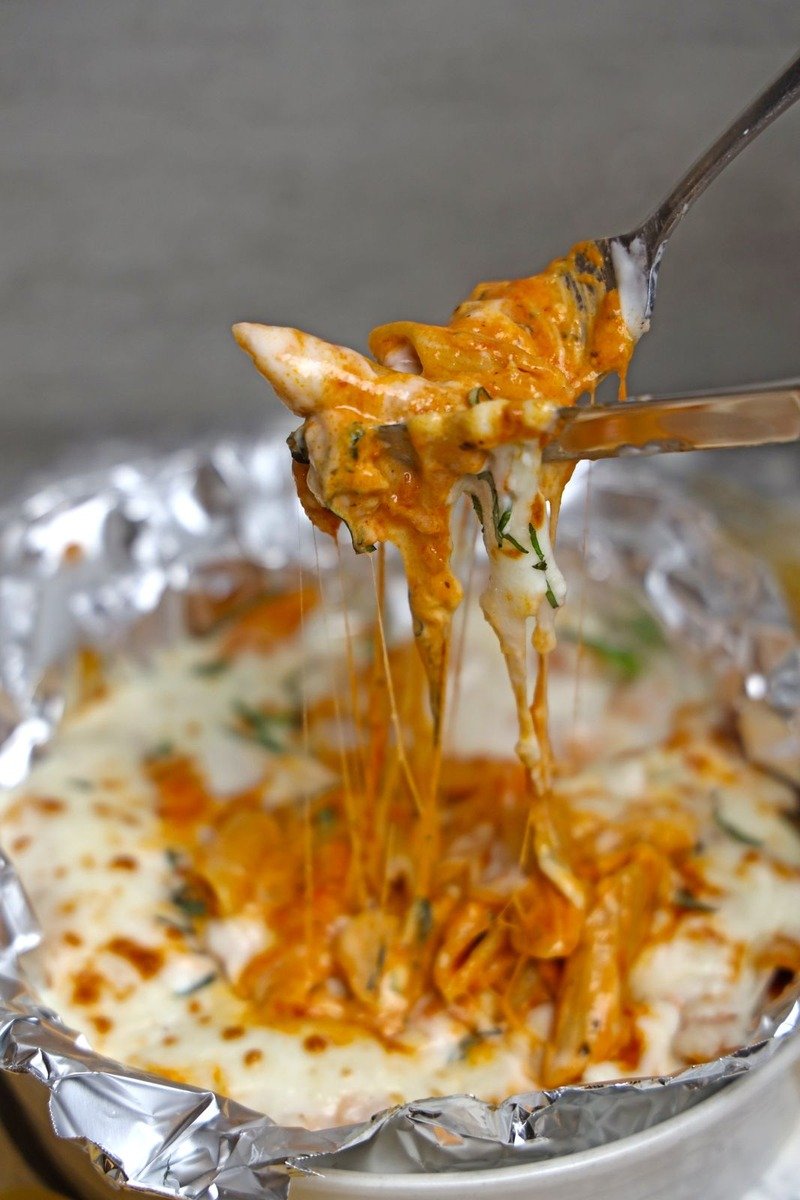 Baked ziti with Italian sausage and mozzarella