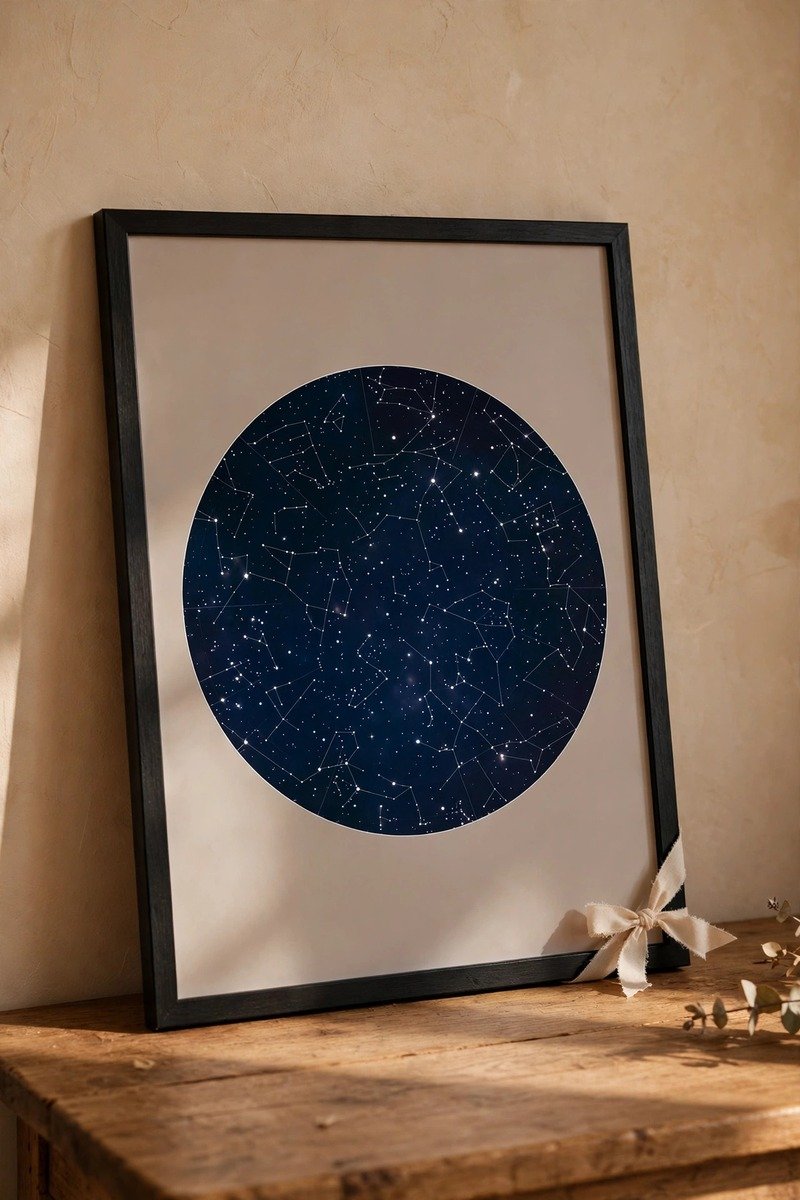 Framed star map print gift