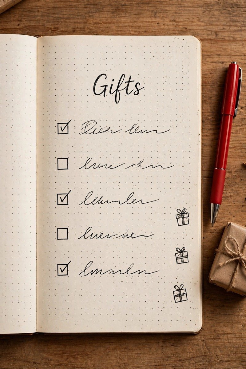 Gift list tracker page in a bullet journal