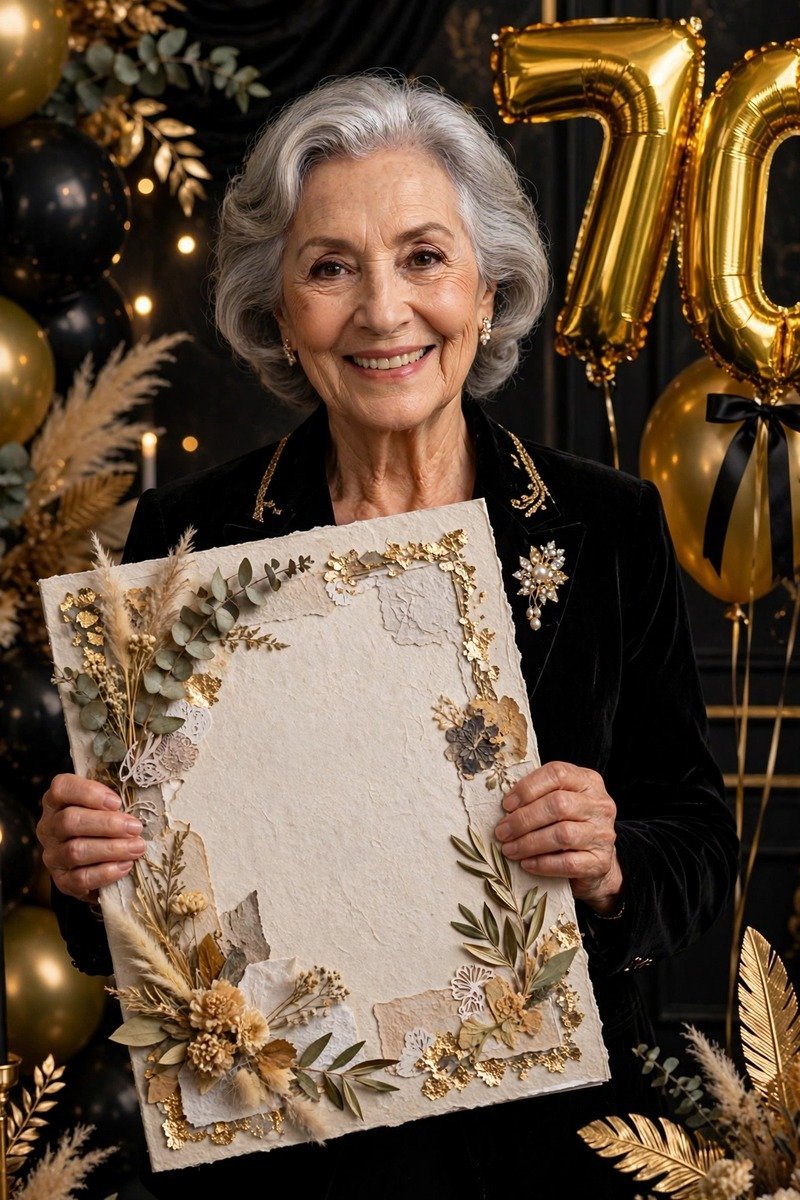 Sophisticated milestone birthday magazine cover with gold accents and elegant portrait