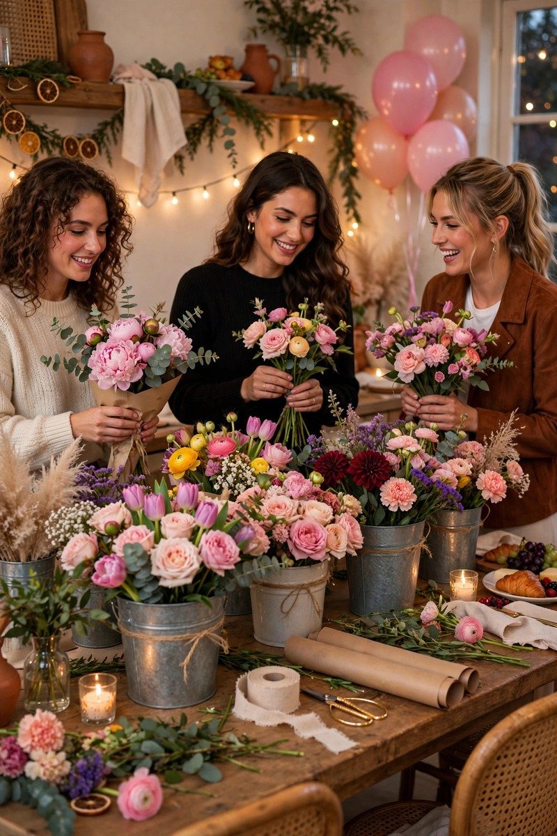 Build-your-own flower bar with buckets of blooms
