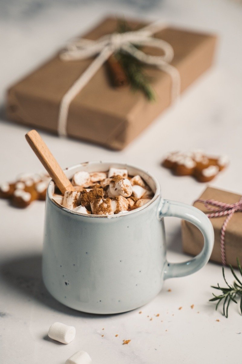 Hot cocoa gift set with marshmallows in a mug