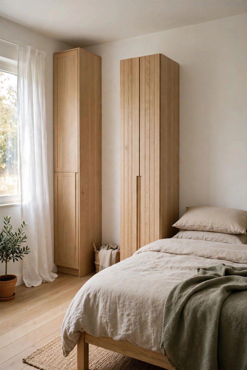 Small bedroom with a tall narrow wardrobe