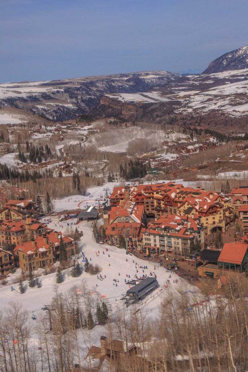 Telluride Colorado ski slopes and Mountain Village in winter