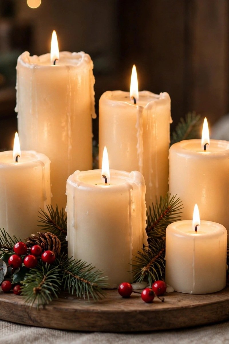pillar candle cluster Christmas table centerpiece