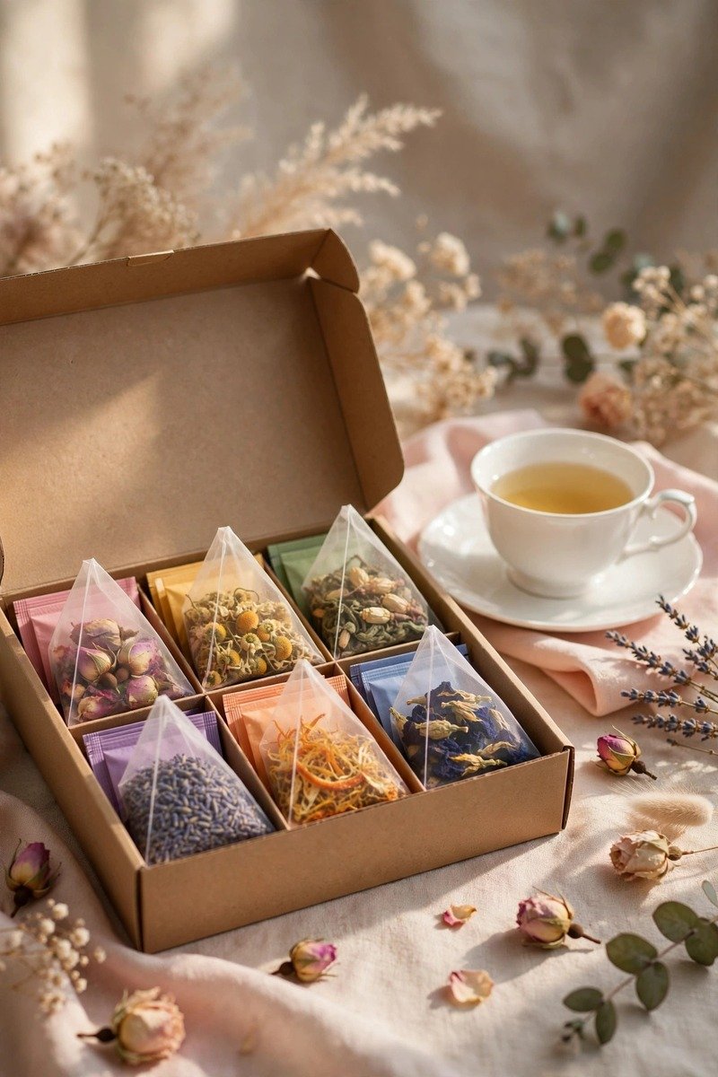 Tea sampler gift box with sachets