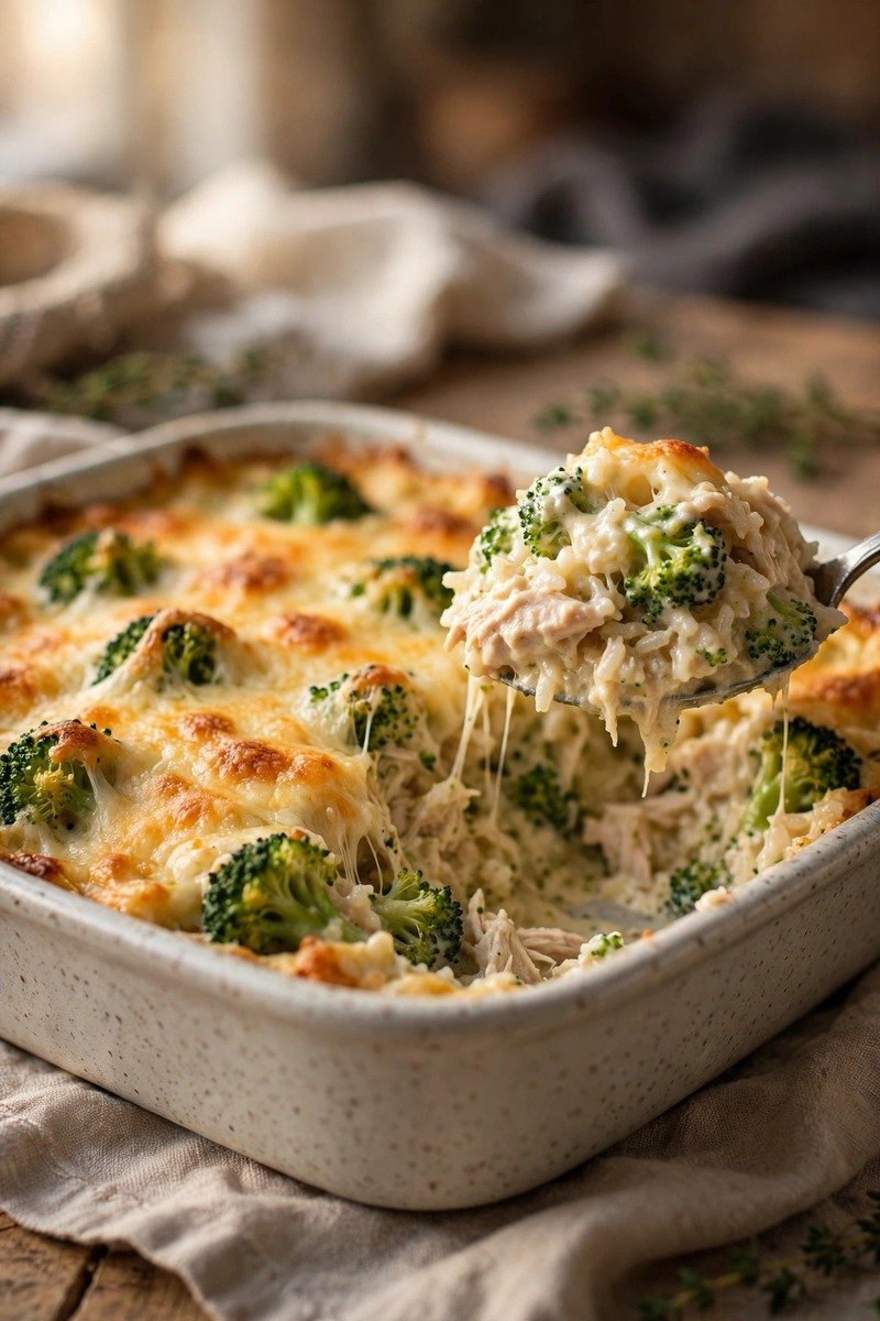 Creamy chicken broccoli rice casserole