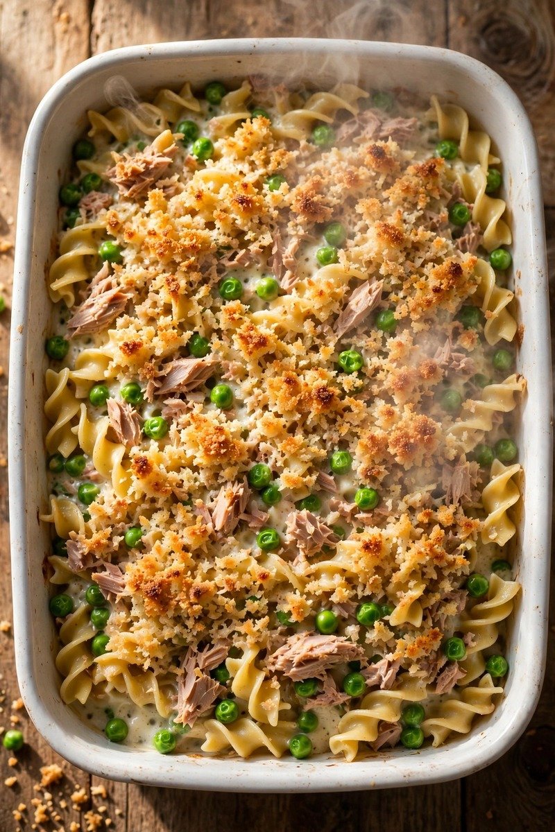 Tuna noodle casserole with peas