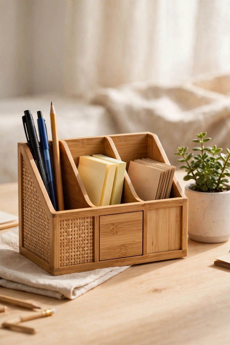 Bamboo desk organizer set
