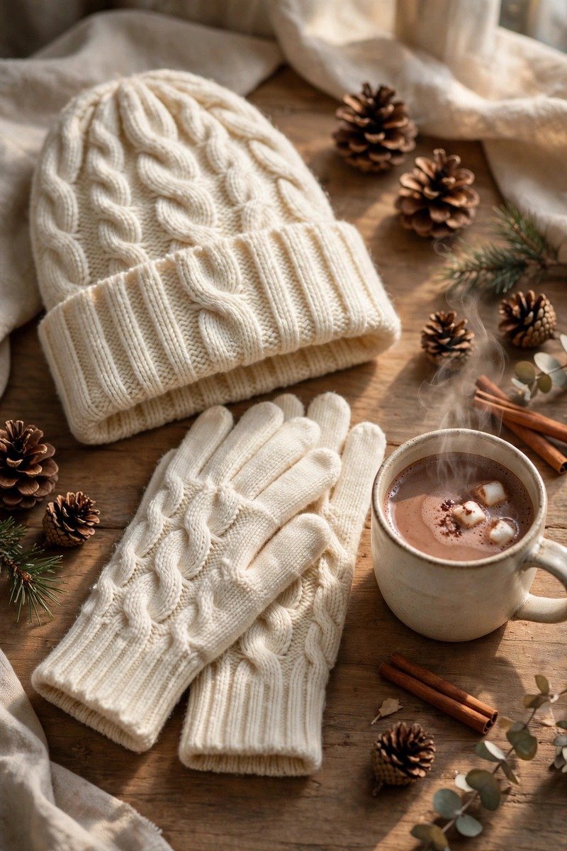Cozy knit beanie and glove set