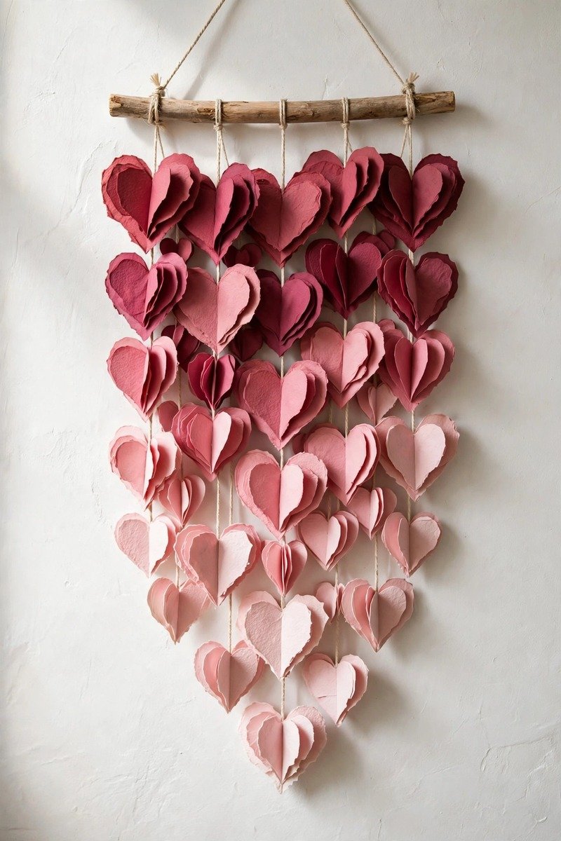 Ombre paper heart wall hanging in pink gradient
