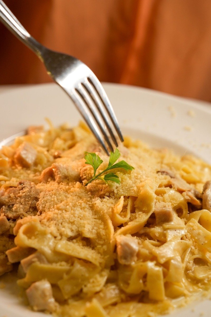 Chicken alfredo pasta with parsley
