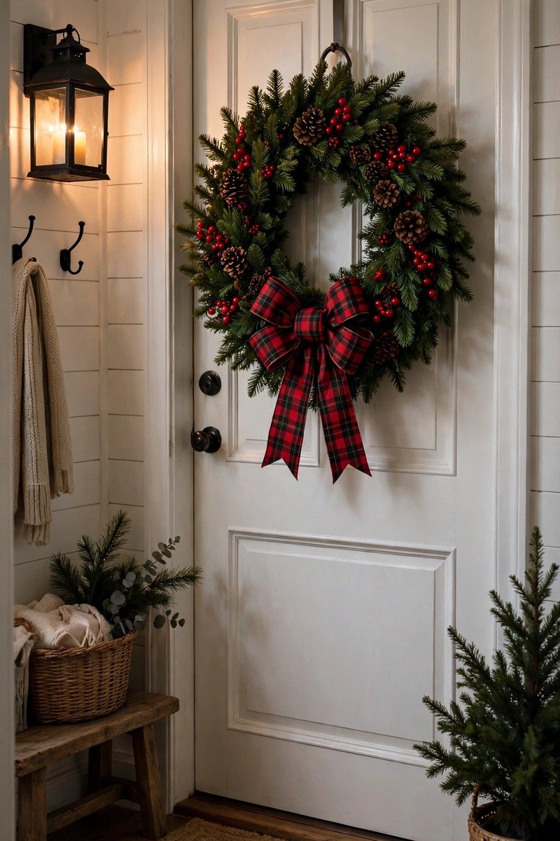 Christmas wreath inside a front door
