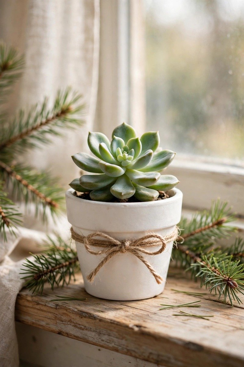 Small succulent in white pot