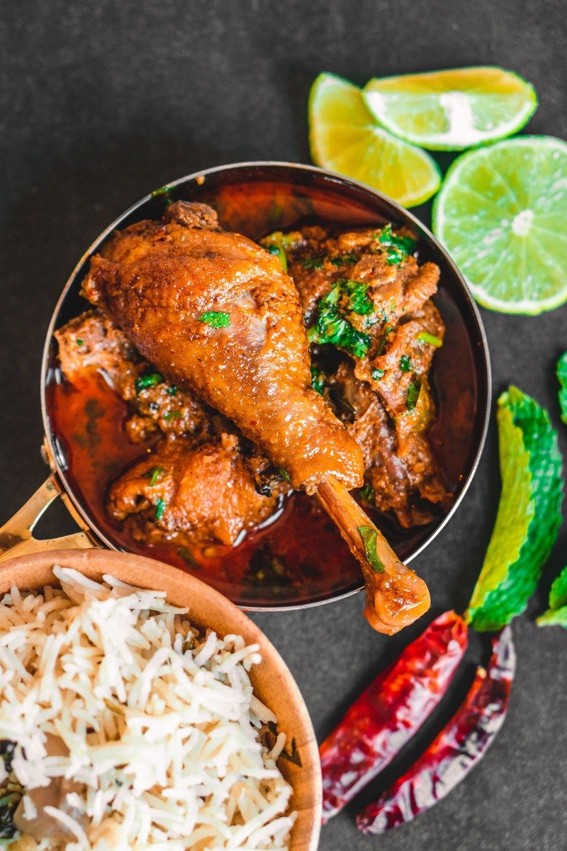 Chicken curry with rice in a bowl