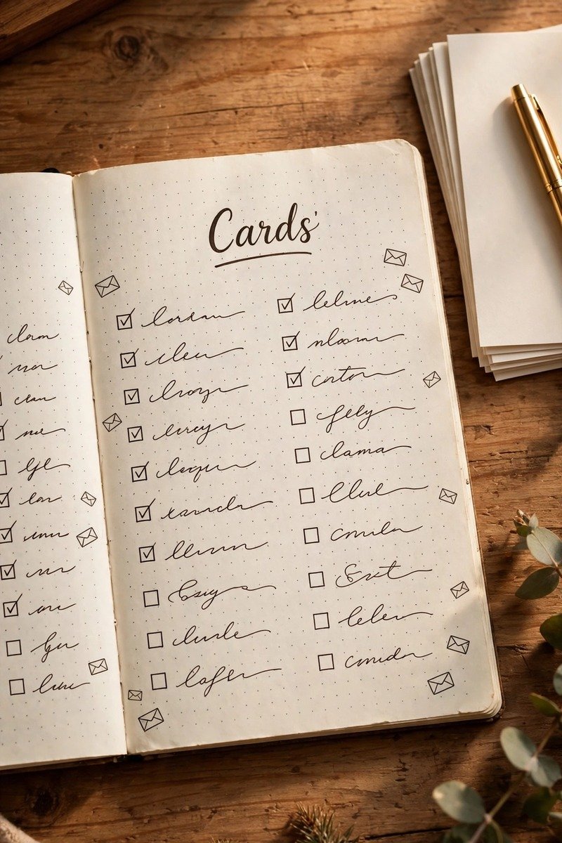 Holiday card list page in a bullet journal