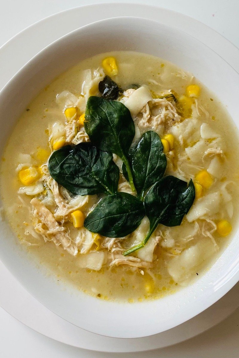 Chicken pot pie soup in a slow cooker