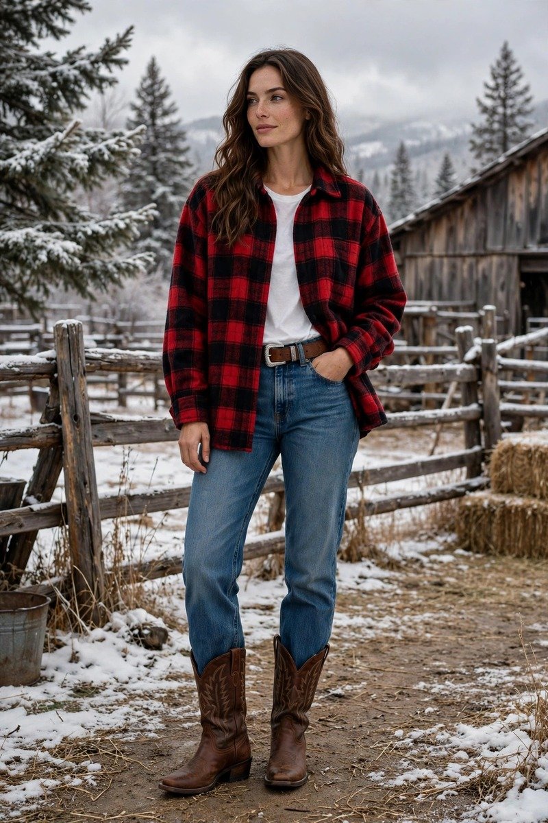 Woman in western boots with denim jeans
