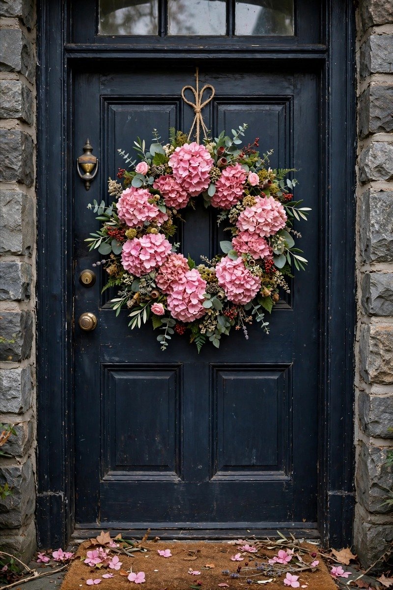 Pink hydrangea Valentine's wreath