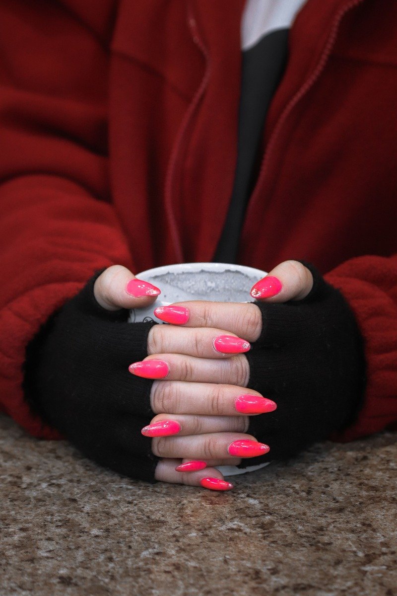 Bright hot pink glossy manicure