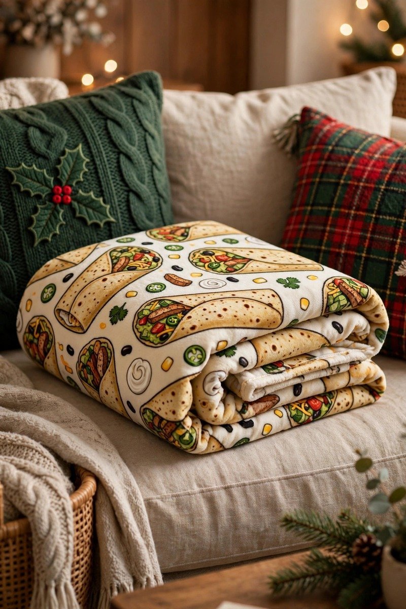 Burrito-print fleece blanket