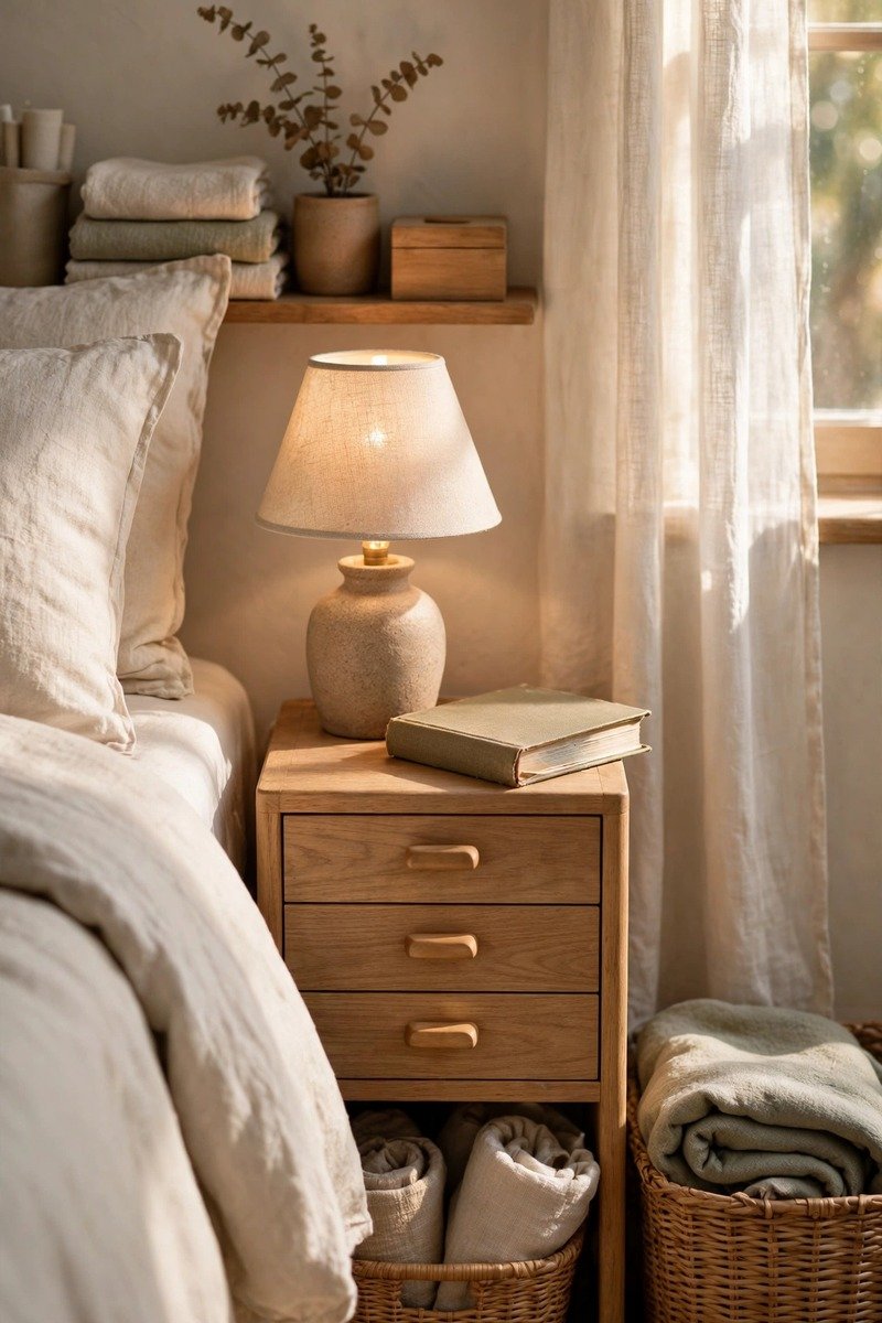 Small bedroom with a nightstand with drawers