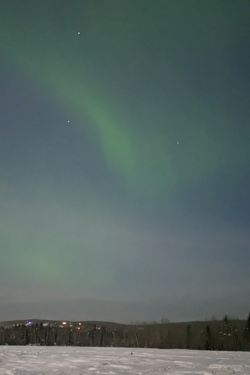 Northern lights over Fairbanks Alaska in winter