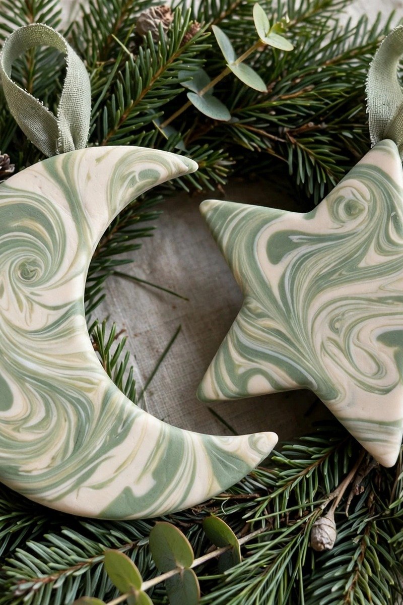 Yule crafts marbled clay moon and stars