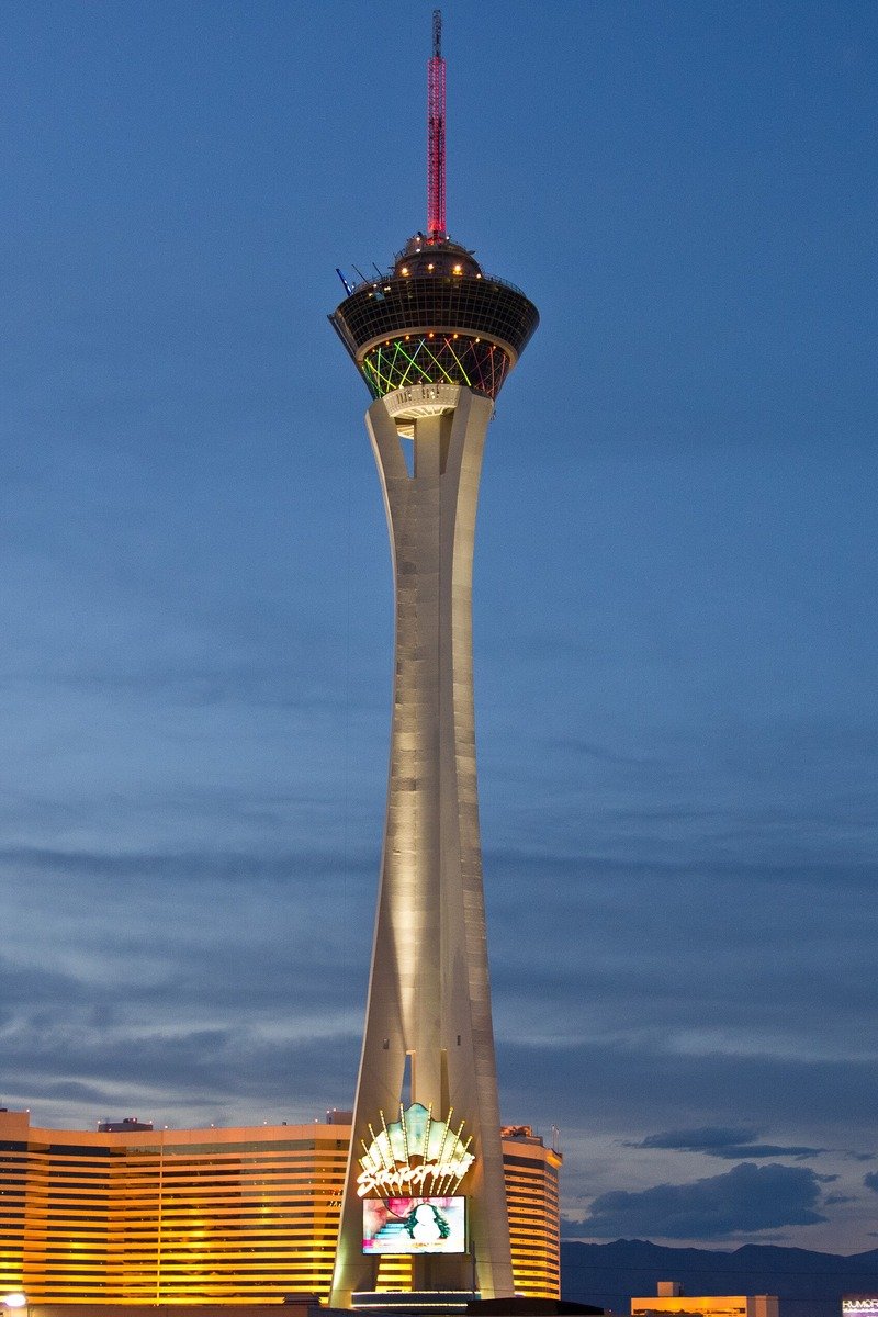 STRAT Tower Las Vegas at dusk