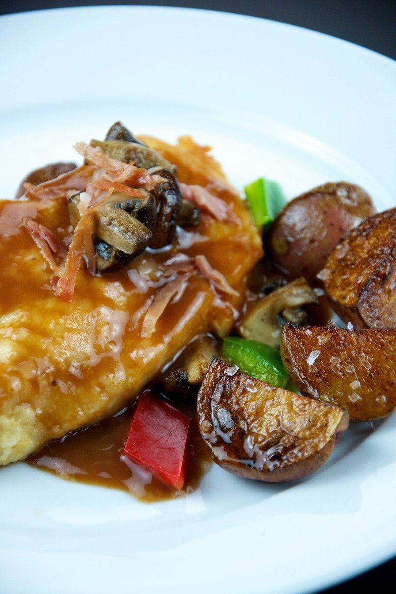 Chicken marsala with mushrooms on a plate