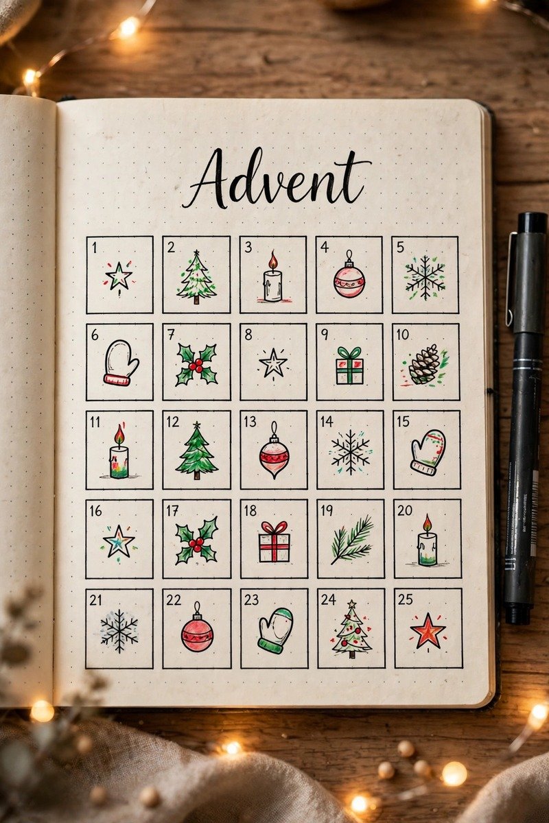 Advent countdown spread in a bullet journal