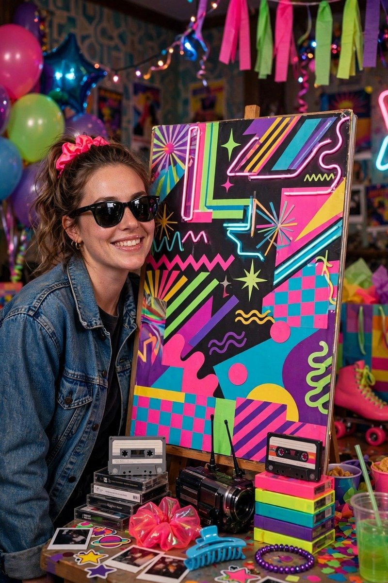 Nostalgic retro 90s birthday magazine cover with throwback styling and neon accents