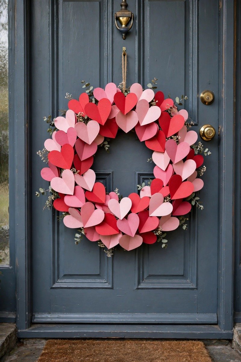 Paper heart Valentine's wreath