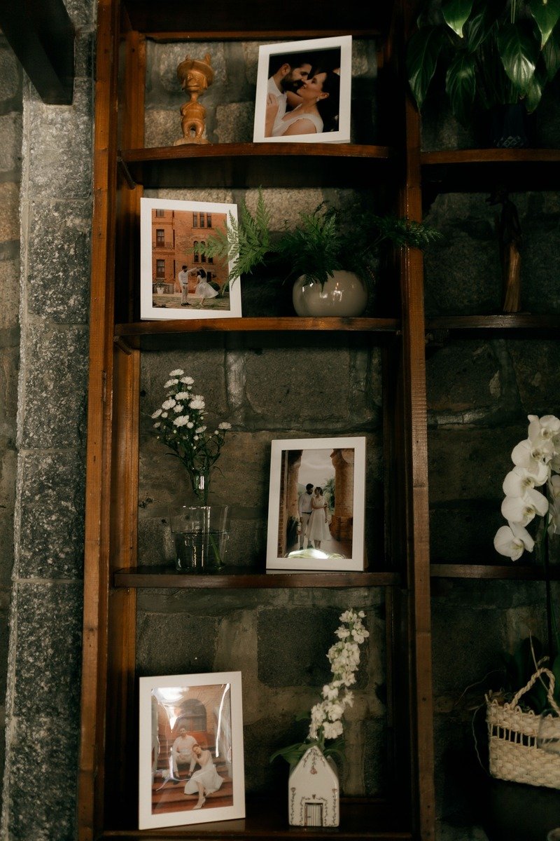 Framed family photo on a shelf