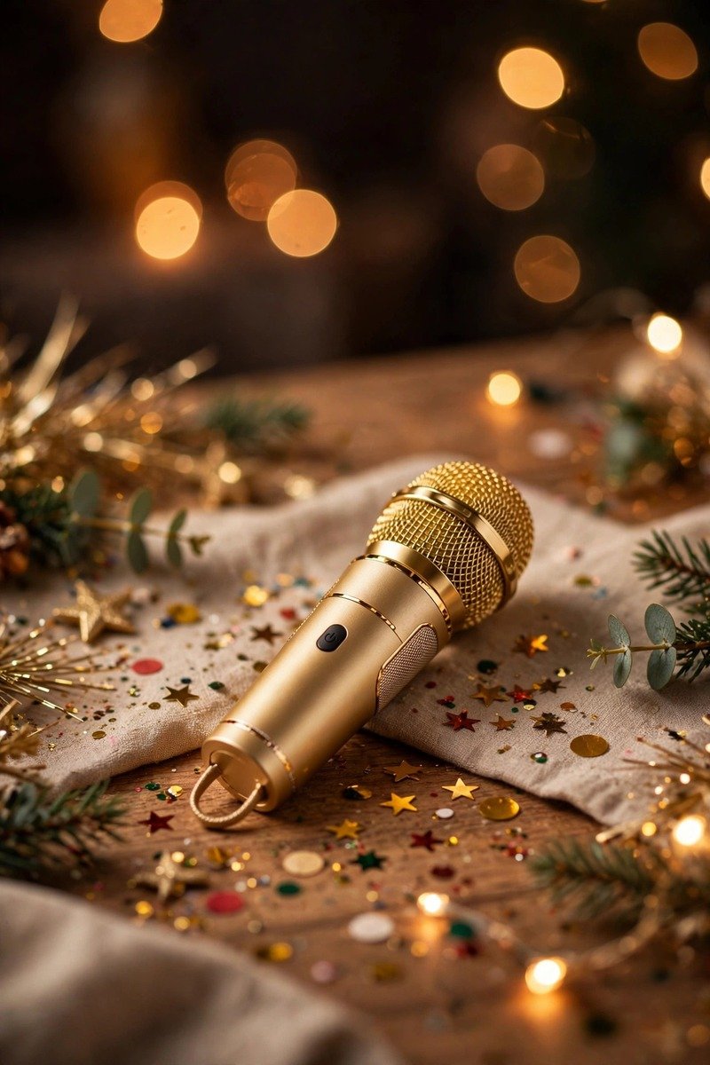 Mini handheld karaoke microphone in gold