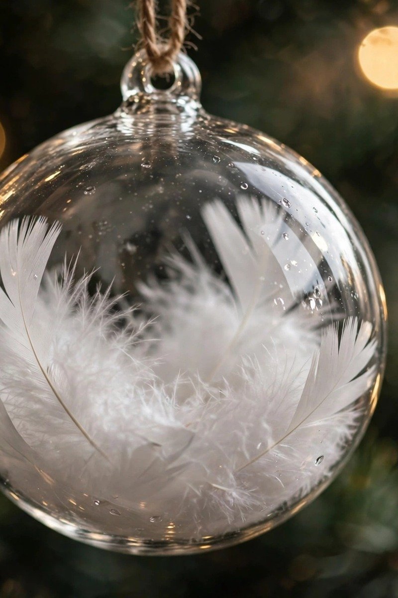 DIY Christmas ornaments idea feather baubles