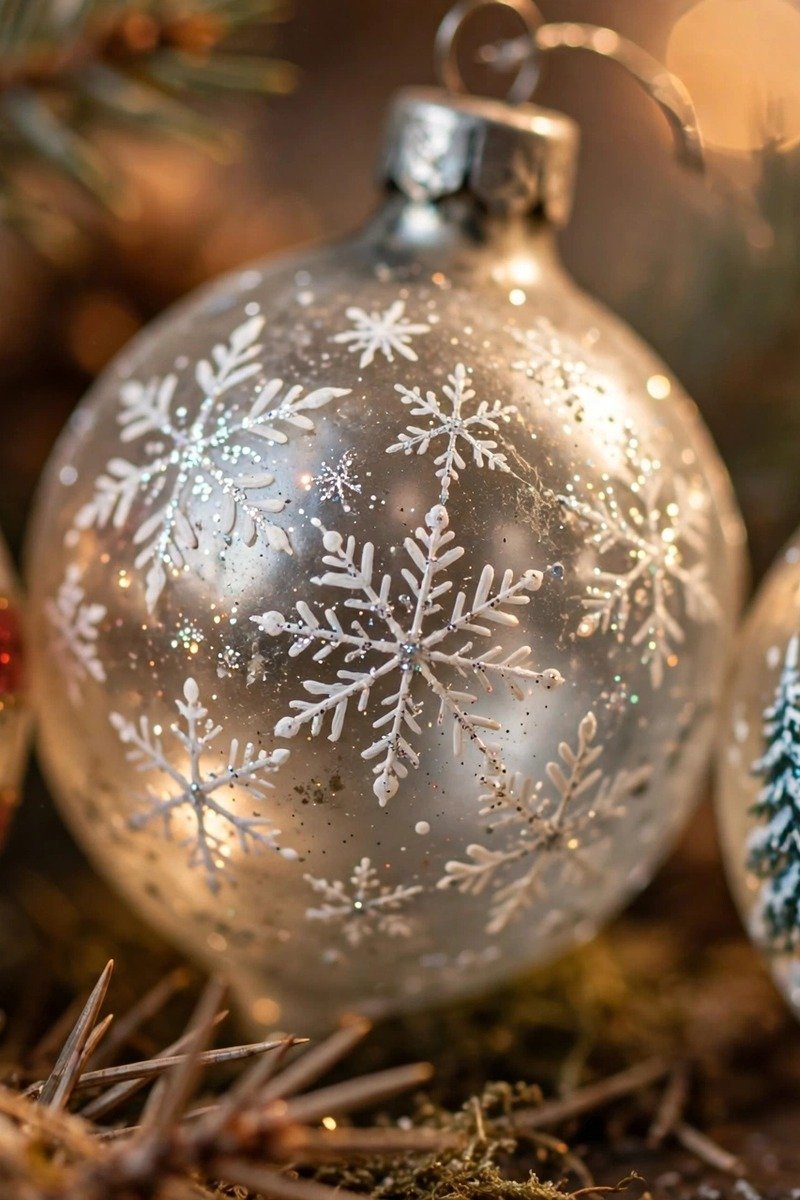 Vintage Christmas decorations hand painted glitter ornaments