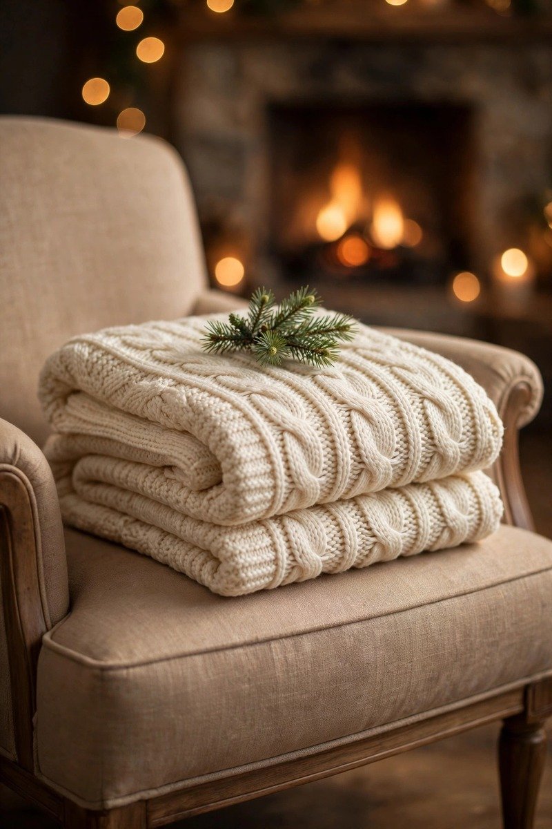Mini cozy throw blanket, folded