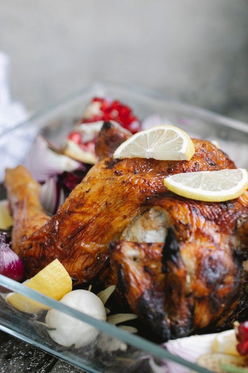 Whole roast chicken with root vegetables
