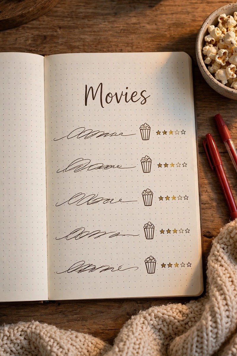 Christmas movie watchlist page in a journal