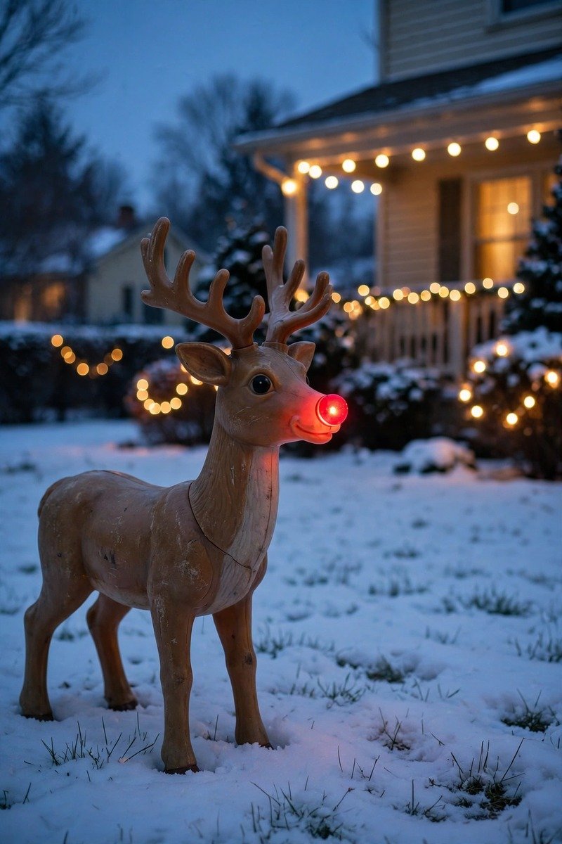 Retro reindeer decoration with blinking nose